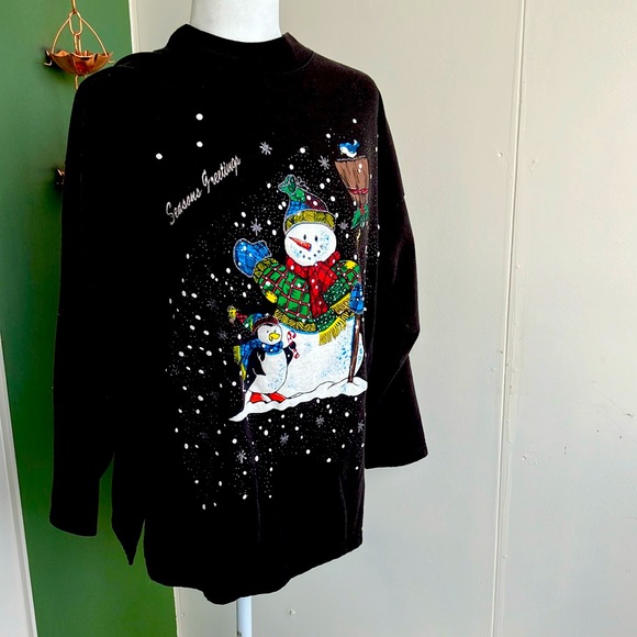 Vintage 90s Black Snowman Tee - Picture 1 of 6